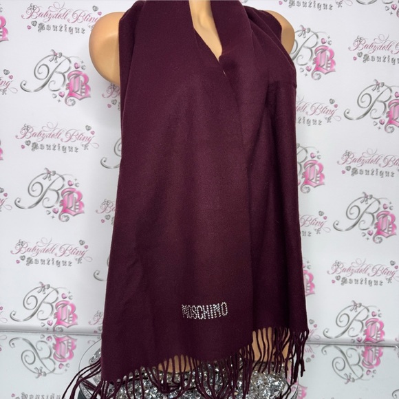 Moschino scarf scarve wrap burgundy purple red Swarovski crystals silver sparkle - Picture 7 of 7